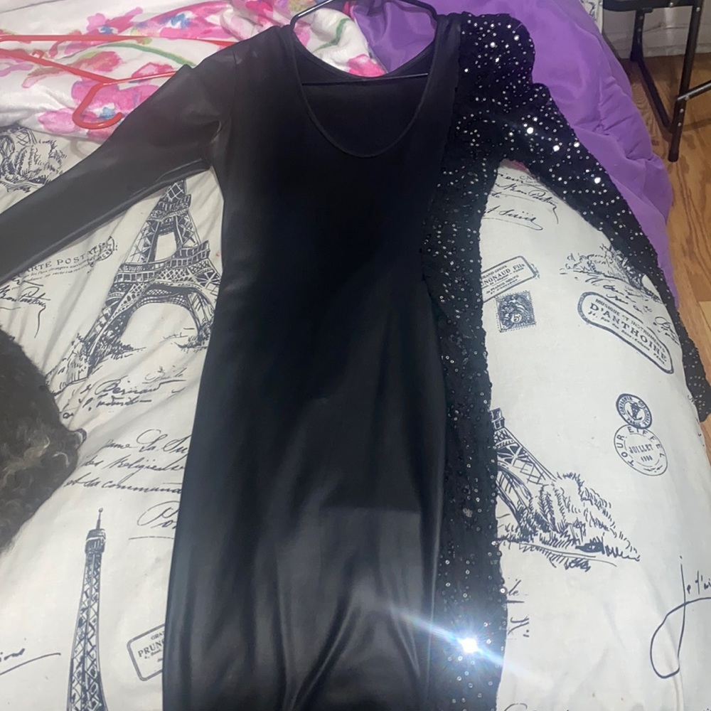 Black long sleeve body con dress.